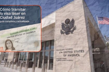 Persona frente al consulado de Estados Unidos en Ciudad Juárez tramitando visa americana en 2025